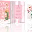 Pink Preppy Canvas Wall Art, Funky Champagne Glasses Painting Picture Wall Decor, Trendy Aesthetic Pictures Poster Print Artwork, for Cute Teen Girls College Dorm Bedroom Apartment Home Decoration