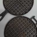 Cast Iron Waffle Cookware Two Piece Hinged Non Electric Waffle Iron for Stovetop or Grill Makes 7" Round Waffles Design Waffle Pan