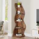 5 Tier Corner Shelf, Modern Corner Wall Bookshelf-Tribesigns
