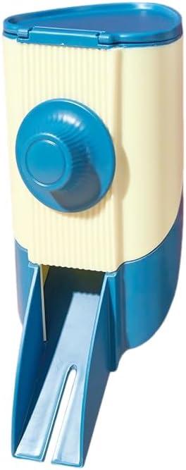 Small Animal Feed Dispenser, Pet Food Container with Mounting Bracket, Blue and Cream