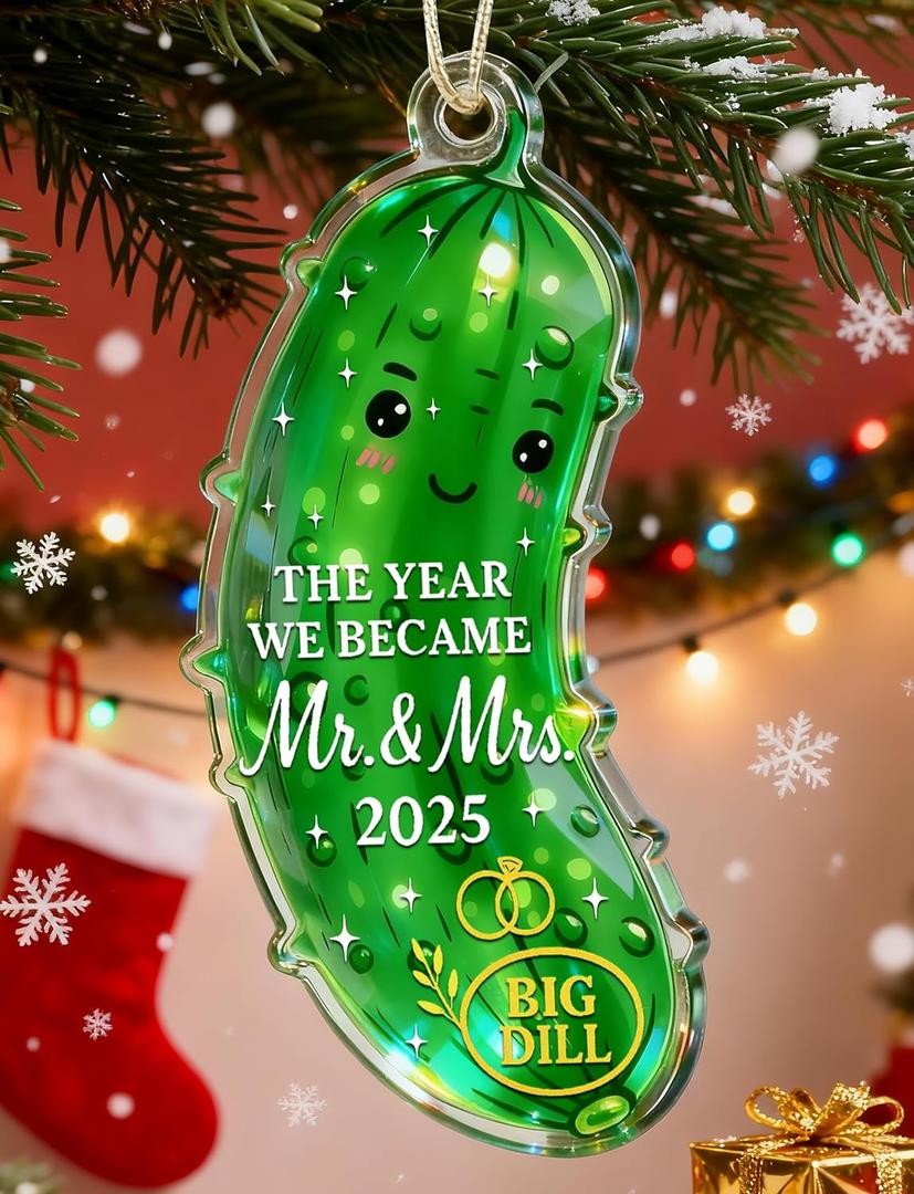 MAMAGIFTREE Christmas Pickle Ornament 2025 Wedding Gifts for Couples Mr and Mrs Gifts Bridal Shower Gift Wedding Ideas for Newly Wed Bride Glass Ornament, Just Married Gift for Newlywed Couple