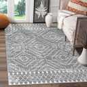 Wonnitar Moroccan Area Rugs 3x5, Gray Washable Entry Rug,Non-Slip Boho Small Bedroom Throw Mat, Non-Shedding Farmhouse Soft Low Pile Floor Carpet for Kitchen Bathroom Living Room (Silver Grey,3'x5')