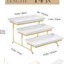 MALACASA 3 Tier Serving Trays for Party, 14 Inch Porcelain White Trays for Serving Food, Dessert Stand with Collapsible Gold Metal Rack