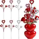 6 Pcs Glitter Heart Picks Valentine's Day Puffy Foam Hearts Floral Sparkly Sticks for Valentine Wedding Arrangements Party Vase Floral Bouquet Crafts Table Centerpiece Decorations