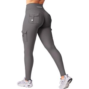 YEOREO CoreFlex Workout Cargo Leggings with Pockets for Women Hidden Scrunch Butt Lifting Leggings Gym Yoga Pants (Small, Dark Grey)