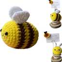 Handmade Crochet Bee with Positive Message, Memo Holder, Extra Blank Card, Emotional Support Ornament for Woman Men Birthday Christmas Office Decor (Yellow)