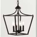 JONATHAN Y 13" Oil Rubbed Bronze 4-Light Iron Pendant Lantern, Midcentury Farmhouse Hanging Ceiling Light for Kitchen Island, Foyer, Entryway, Adjustable Chain, LED Bulbs Included (JYL7561A)