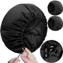 Sheomern 2 Pcs 13.5" Dual Waterproof Adjustable Terry Lined Shower Cap for Women Men, Large Shower Caps Reusable EVA Double Layer Bath Cap for Braids, Long Hair, Dreadlocks, Locs (Black)