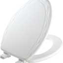 Mayfair Sculptured Ivy Toilet Seat, Easy Clean Hinges with Durable Wood Seat, Made in USA, Elongated, White