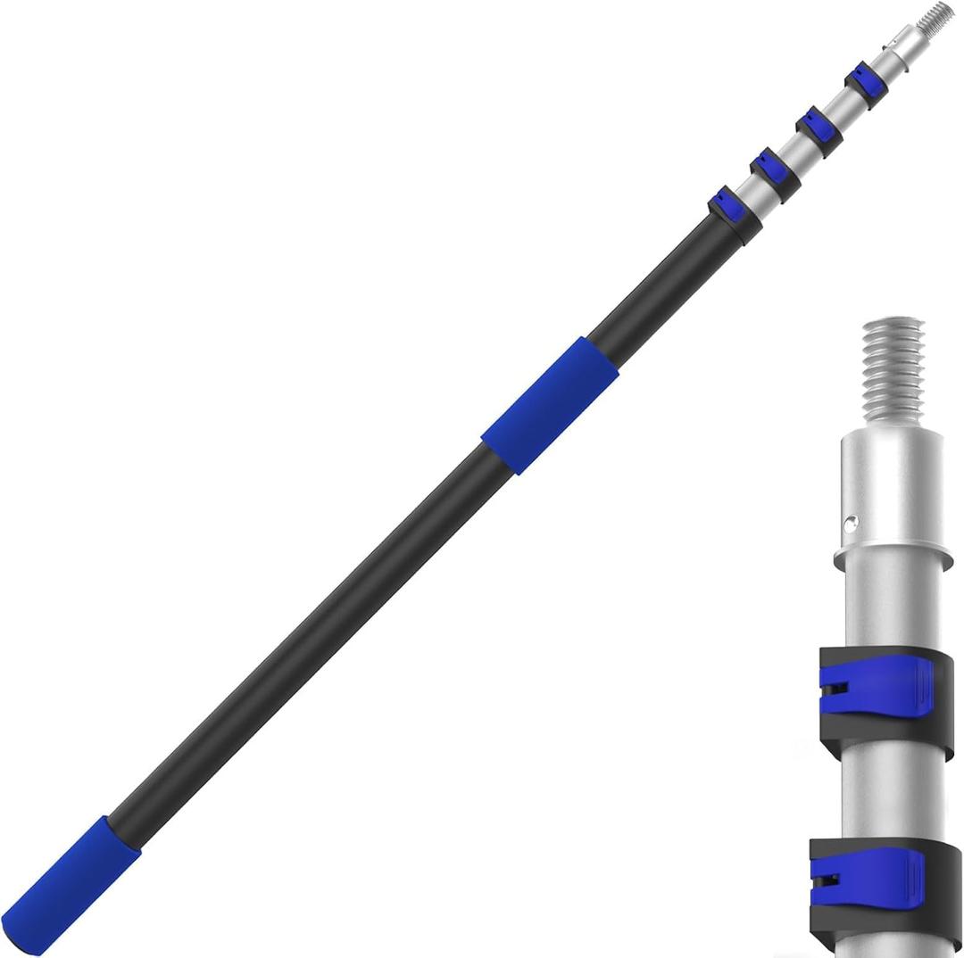 5-20FT Telescoping Pole, Multi-Purpose Extension Pole with Easy Flip Lock, Universal Twist-on Metal Tip, Lightweight Sturdy Aluminum Paint Roller Extension Pole for Painting, Window Cleaning
