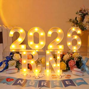 Ganeen 6 Pcs RN 2026 LED Letter Lights Rn Graduation Marquee Light Letters Table Sign Lights up 3D Plastic Letters for Congrats Grad Nursing School Survivor Graduation Party Decorations Supplies