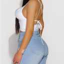 SOLY HUX Women's Tie Backless Halter Crop Top Y2k Cut Out Deep V Neck Party Rave Tops (White, M)