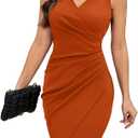 oten Womens Casual Ruffle Sleeves V Neck Dresses Pleated Office Work Party Wrap Around Dress Red M