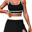 ZRTAK Women's High Waisted Bikini Sets Tummy Control Swim Skirt Two Piece Swim Suit Tummy Control Color Block Bathing Suit (Black, Large)
