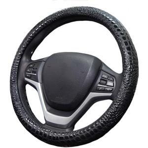 Premium Leather Steering Wheel Cover with Air Holes Non-Slip Rubber Grip, Universal Fit for Cars (Black)