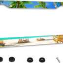 Personalized License Plate Frame Stainless Steel Hawaiian Seaside Palm Trees License Plate Holder Accessory Decorative 2 Holes and Screws Fits US Standard License Plates 12.2 x 6.3 in for Men Women
