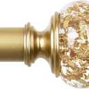 1 Inch Gold Curtain Rods for Windows 36 to 72 Inches (3 to 6 ft), USFOOK Telescoping Single Drapery Rod, Decorative Curtain Rod with Luxury Translucent Finials