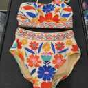 Herseas Women's High Waisted Bikini Set One Shoulder 2 Piece Swim Suit Tummy Control Stretchy Breathable Bathing Suits 2026 Summer Vintage Beach Swimming Outfits Multicolor Floral Small