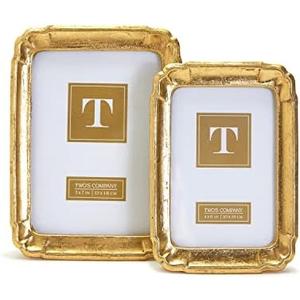 Two's Company Bonheur Set of 2 Gold-Leaf Photo Frames Includes 2 Sizes: 4" x 6" and 5" x 7"
