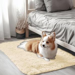 OLANLY 2x3 Machine Washable Small Bedside Rug, Soft Fluffy Shaggy Entryway Throw Rugs for Bedroom, Living Room, Indoor Floor Carpet for Kids Girls and Boys, Nursery Rooms, Home Decor Aesthetic, Cream