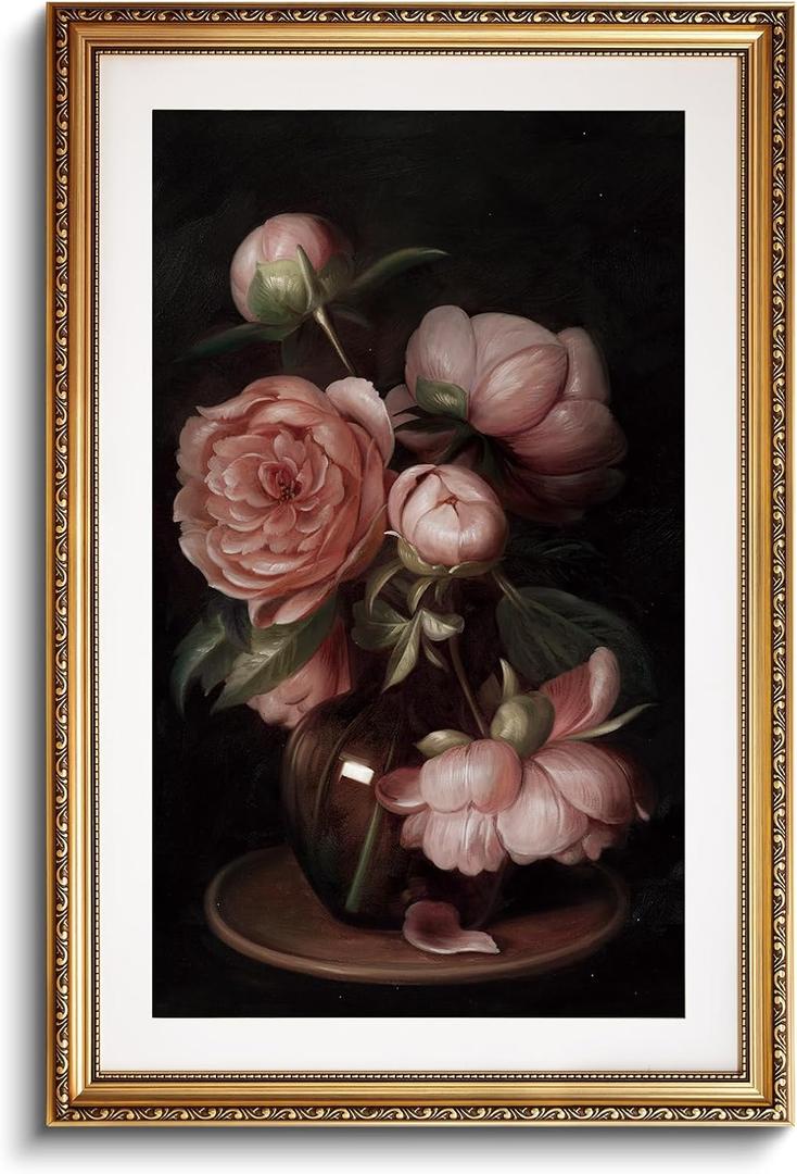InSimSea Large Framed Canvas Wall Art, 24x36Inch, Gold Decor for Living Room, Bedroom Wall Decor Above Bed Aesthetics, Vintage Paintings for Dining Room, Peonies Botanical Artwork