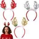 Christmas Reindeer Antlers Headband, 3 PCS Glitter Elk Antlers Hair Bands, Gold Sequin Deer Antler Headwear for Women Girls Xmas Cosplay Costume Hair Accessories Holiday Party Favor Supplies