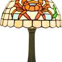 Tiffany Lamp Coastal Beachy Style Orange Crab Home Decor Stained Glass Table Lamp Bedroom Bedside for Office Living Room end Bedside Nightstand Bed Kitchen Cool Cute Warm Night Light Kids Desk Lamp 12