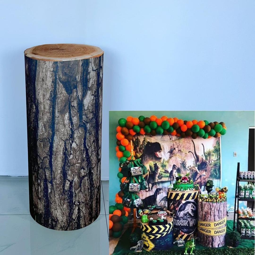 NIVIUS PHOTO Stretchy Cloth Tree Trunk Pattern Cylinder Cover for Party Decoration Plinth Cover (29" (Round), No226-b)