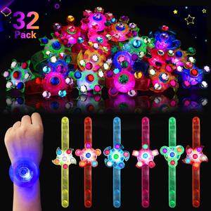 32 Pack LED Light Up Fidget Spinner Bracelets, Glow in The Dark Party Favors for Kids 4-8 8-12,Treasure Box Toys for Classroom Prizes, Birthday Gift Christmas Stocking Stuffers for Boys Girls