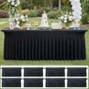 6 pk Black Spandex Tablecloth 8ft with Ruffled Skirt,Wrinkle Free High Stretch Fitted Tablecloths for 8 Foot Rectangle Tables,Pleated Elastic Spandex Table Covers 6ft for Parties Wedding Banquet
