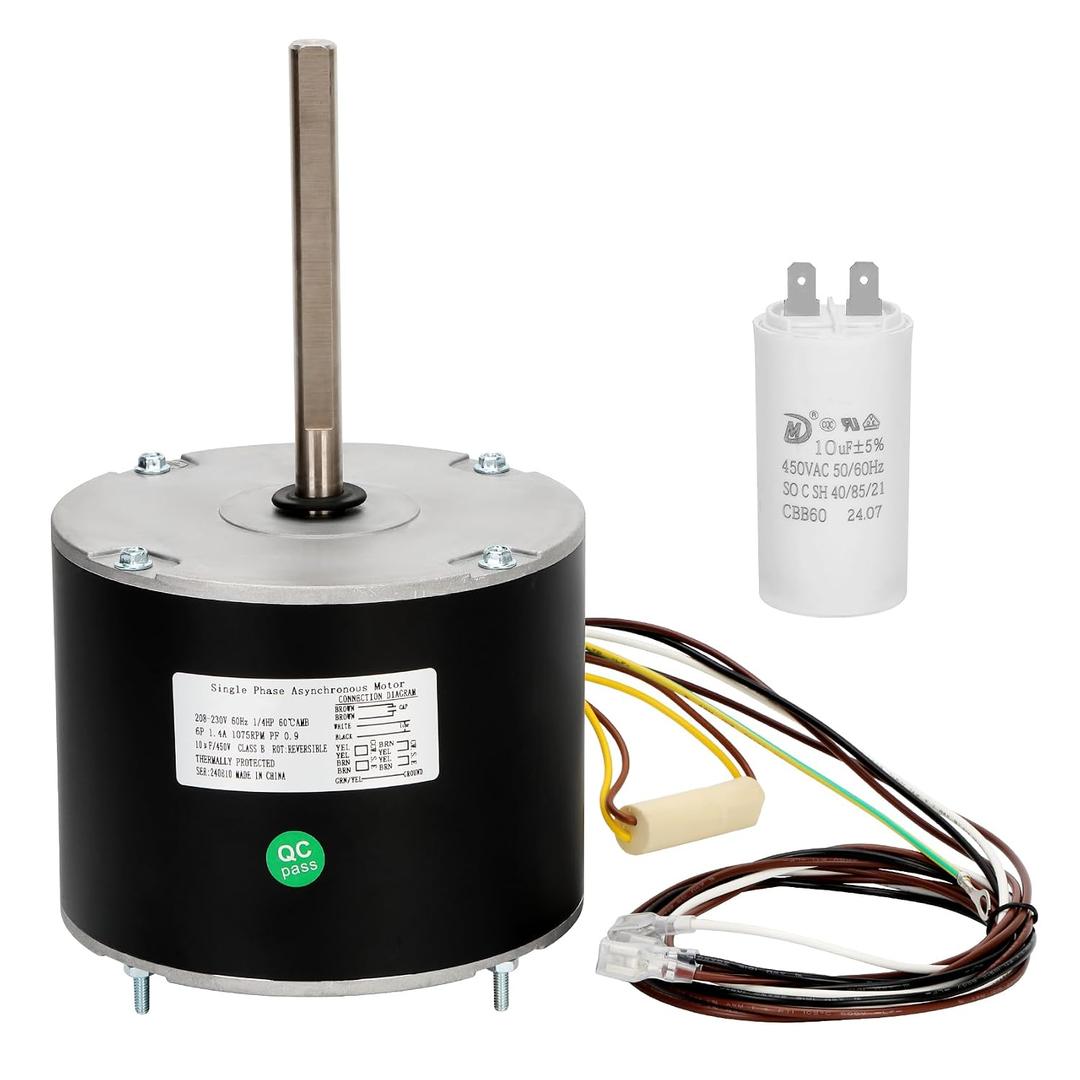W51-14CJA1-02 Condenser Motor, 1/4HP1075RPM208/230V OEM Standard Condenser Fan Motor with Metal Capacitor