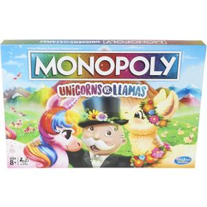 Monopoly Unicorns vs. Llamas Board Game for Ages 8 and up, Play on Team Unicorn or Team Llama