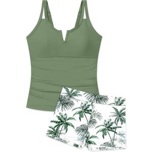 Girls Swimsuit V-Neck Cutout Tankini Tropical Print 15-16Y 