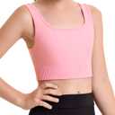 Haloumoning Girls Training Bra Sports Bra Kids Athletic Seamless Ribbed Stretchy Crop Tops Dance Yoga 5-14 Years Pink