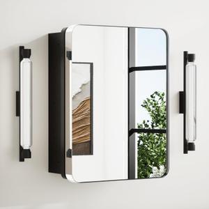 TETOTE Polished Chrome Mirror Medicine Cabinet 21 X 27 Stainless Steel Framed Glass Cabinet with Adjustable Shelves Mirrored Medicine Cabinets for Bathroom Wall Mounted/Recessed Mounted