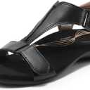DREAM PAIRS Women's Sandals Arch Support T-Strap Orthopedic Flat Sandals Comfortable Summer Shoes (7, All Black)