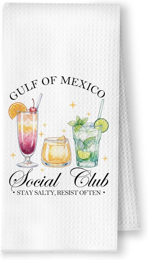 Trendy Coastal Cocktail Kitchen Towels, Gifts for Cocktail Lovers Dish Tea Towels, Mexican Funny Political Decorative Hand Towel for Kitchen Bar Cart Pub, 16x24 Inch