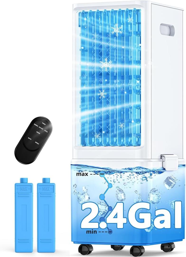 Windowless Air Conditioner w/4 Mode&3 Speed, Waterless Alert, 2.4-Gal Tank for 24H Cooling, 12H Timer,20FT Remote, 70 Auto Swing Evaporative Air Cooler, Portable Air Conditioners for Bedrooms