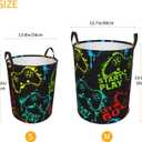 Colorful Silhouettes Game Joystick Round Laundry Hamper Storage Basket Toys Clothes Organizer Bin For Home Bathroom Bedroom Dorm Nursery, 38l