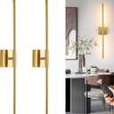 Gold Battery Operated Wall Sconces, Dimmable Wall Sconces with Remote Control, Rechargeable Sconces Wall Lighting, 24 LED Wireless Wall Lights for Bedroom, Living Room, Bathroom, Hallways