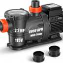 LEO 2HP In/Above Ground Pool Pump with Timer High Flow Powerful Self Priming Pool Pump, Single Speed 115V 6950GPH, Black