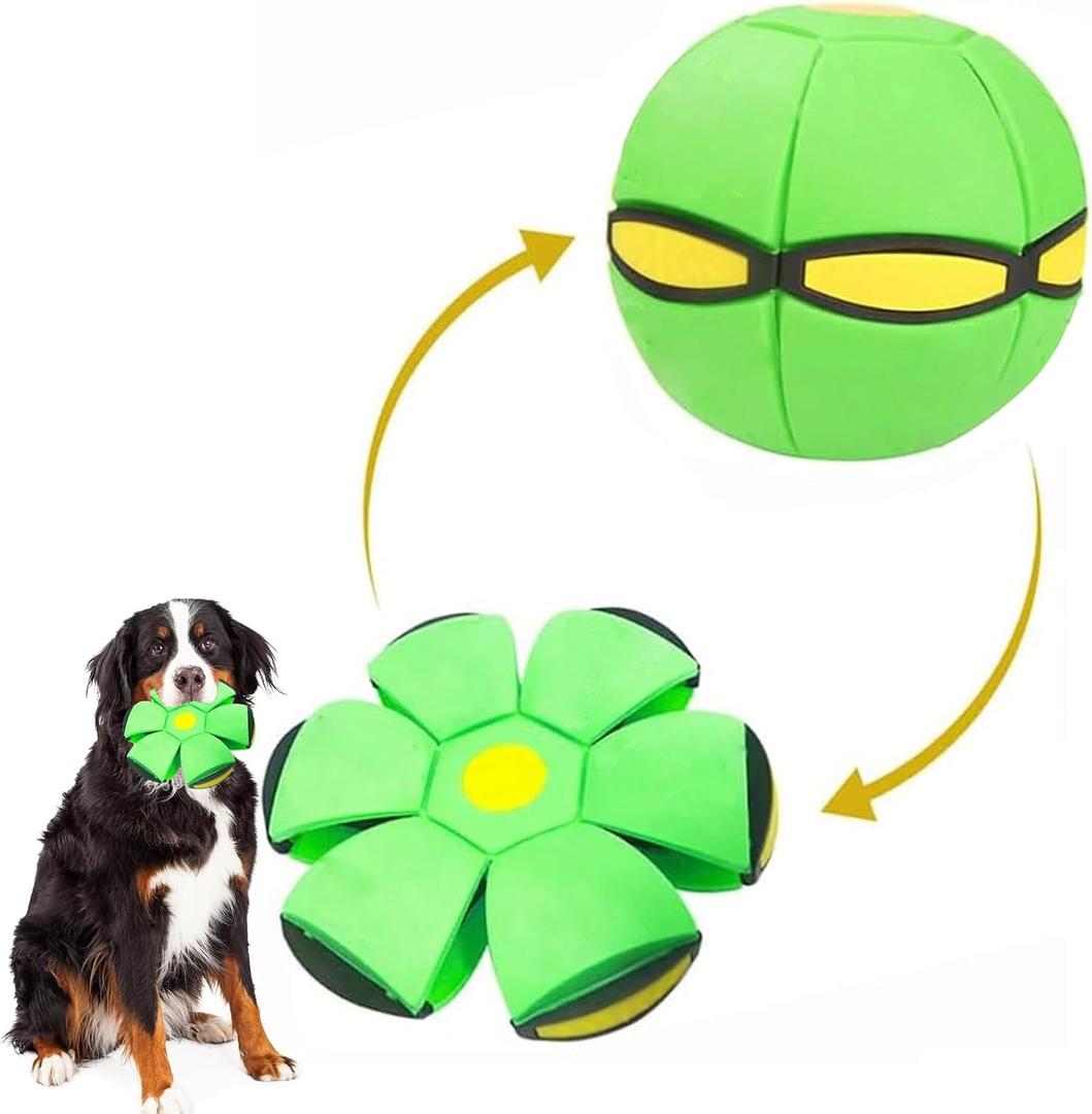UFO Magic Balls, Pet Toy Flying Saucer Ball With 3 Lights, Creative Doggy Disc Ball Stomp, Portable Decompression Flying Flat Throw Dog Balls Toy for Childrens Kids Medium Dogs Outdoor Sports (Green)