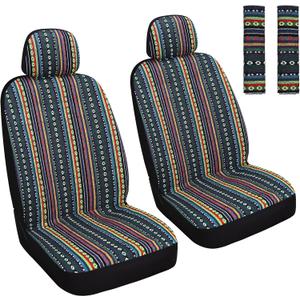 Baja Saddle Blanket Car Seat Covers Front Set with Seat Belt Pads, Washable Breathable Seat Covers for Cars, Universal Fit Interior Covers for Most Cars, Airbag Compatible, Red/Blue