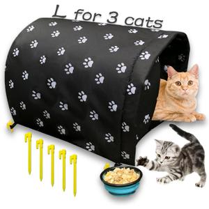 Size L Cats Shelter Big for 3 Adult Cats Outdoor Feral Cat House for Winter, Waterproof and Warm Cat House Outdoor Insulated,Foldable Cotton Filled Thicken Stray Cats Dogs Tent Shelter (Blue Bowl)