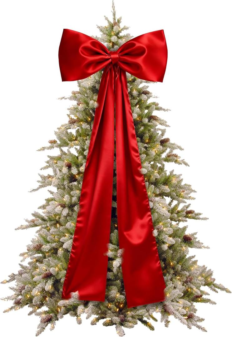 55.1x18.9 Inch Large Christmas Satin Bows Christmas Tree Topper Decorations Giant Xmas Tree Toppers Bows for Christmas Holiday Birthday Party Baby Shower Room Decoration (Red)