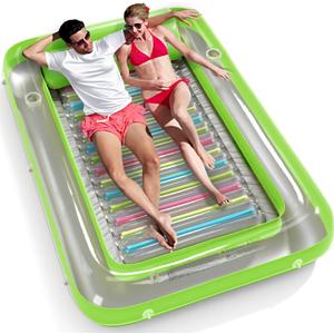 Inflatable Tanning Pool Lounger Float - Jasonwell 4 in 1 Sun Tan Tub Sunbathing Pool Lounge Raft Floatie Toys Water Filled Tanning Bed Mat Pad for Adult Blow Up Kiddie Pool Kids Ball Pit Pool (XX-Large, Lime with Reflective Base)