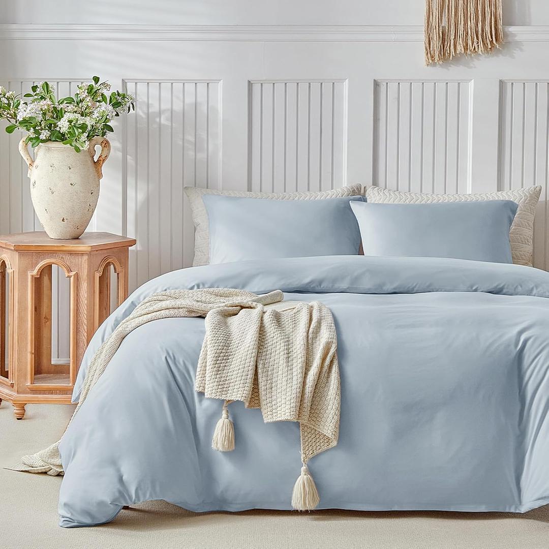 Lekesky King Size Duvet Cover Set, Hazy Blue​ Duvet Cover, Ultra-Soft Microfiber 3 Pieces Comforter Cover with Zipper and Corner Ties, Includes 2 Pillowcases 20"x36"​