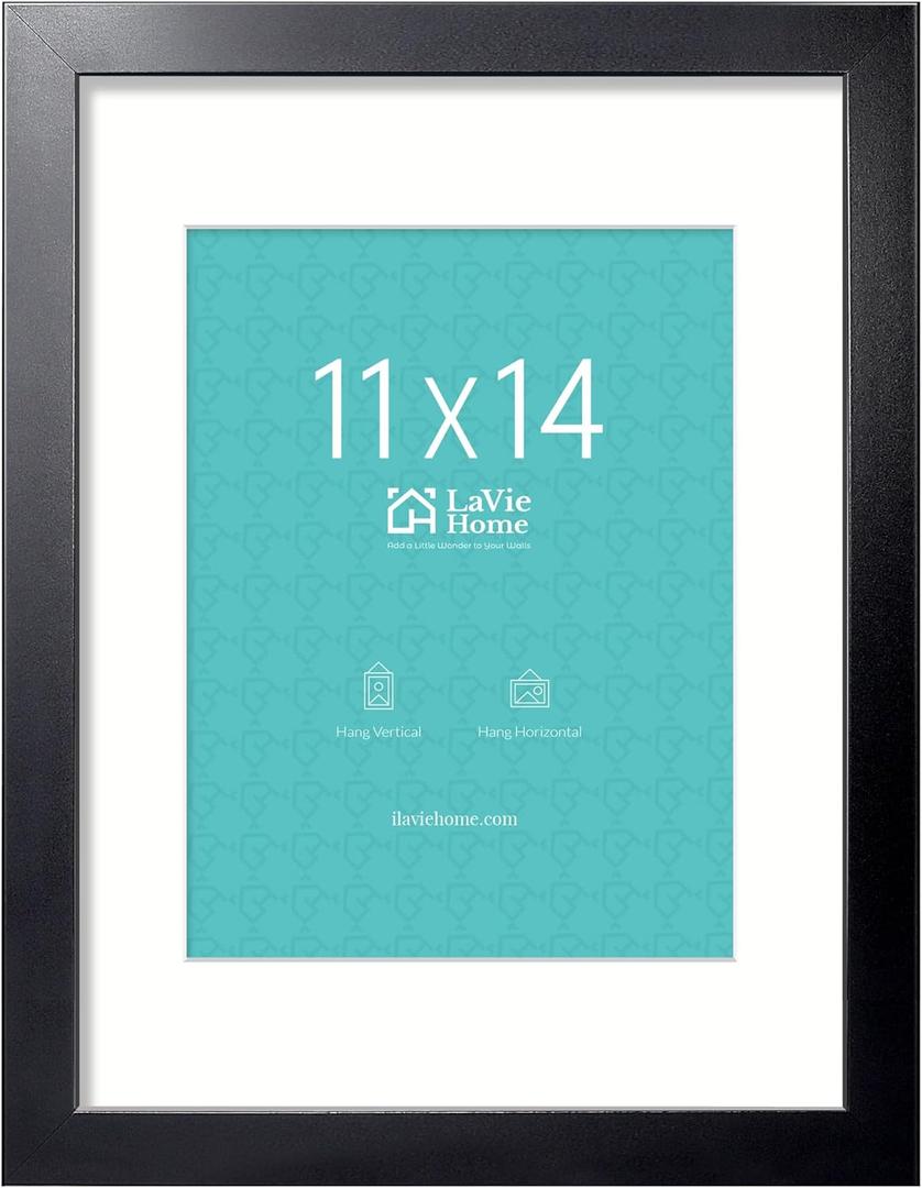 LaVie Home 11x14 Picture Frame, 11 x 14 Frame Display Pictures 8x10 with Mat or 11x14 Without Mat, Stable and Sturdy Black Frame and Polished Plexiglass, Horizontal and Vertical Format of The Walls