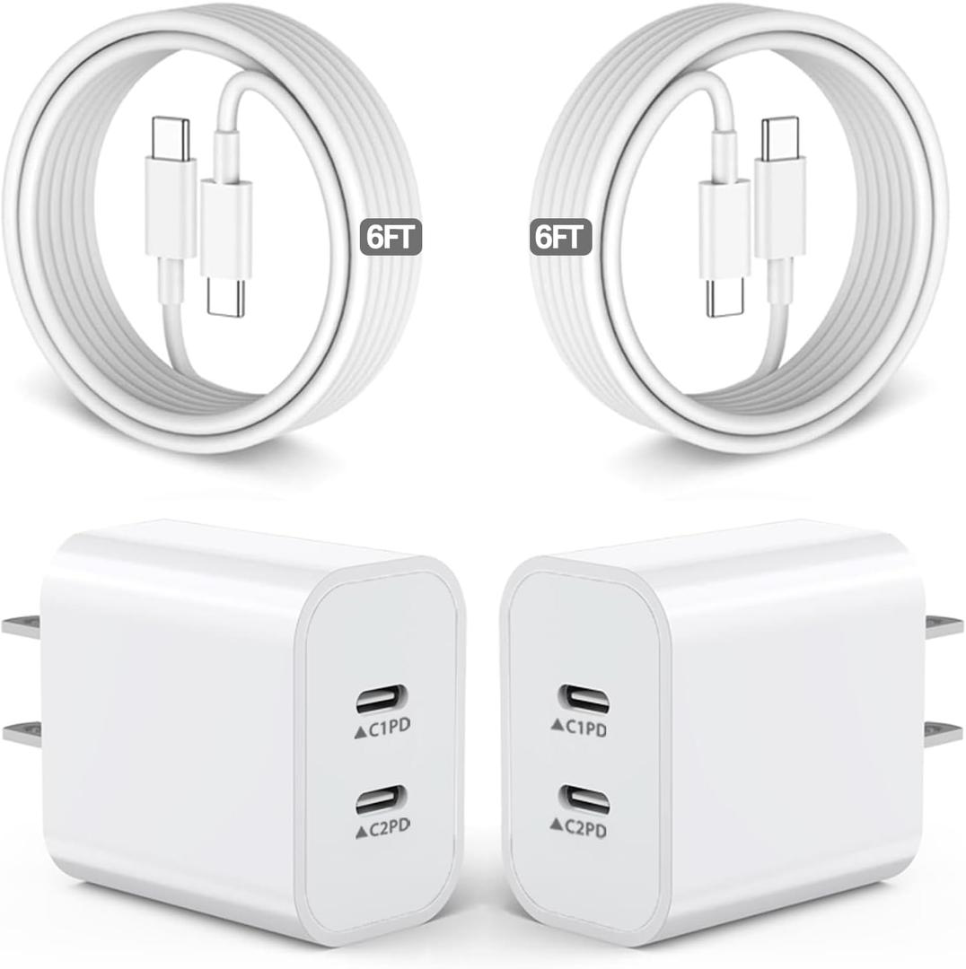 iPhone 17 16 15 Charger,USB C Charger Fast Charging,2Pack Dual Port Fast Wall Chargers Block with 6FT USB C Cable for iPhone 17 Pro Max/17 Pro/17/Air/16 Pro Max/16 Plus/16e/15/iPad Pro/Air/Mini/AirPod (White)