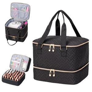 Nail Polish Organizer, Double Layer Storage Bag Gel Nail Polish Carrying Case Holds 42 Bottles with Nail Dryer Lamp Portable Manicure kit supplies Organizer (quilted)